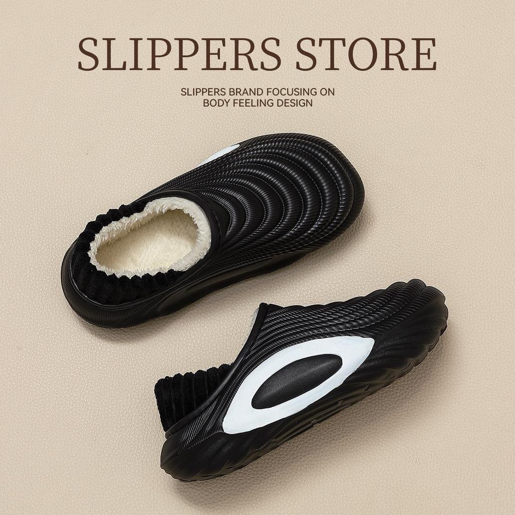 Men's and Women's Waterproof Cotton Slippers - Warm, Non-slip, Wear-resistant, Soft Sole for Autumn/Winter Outdoor Wear.