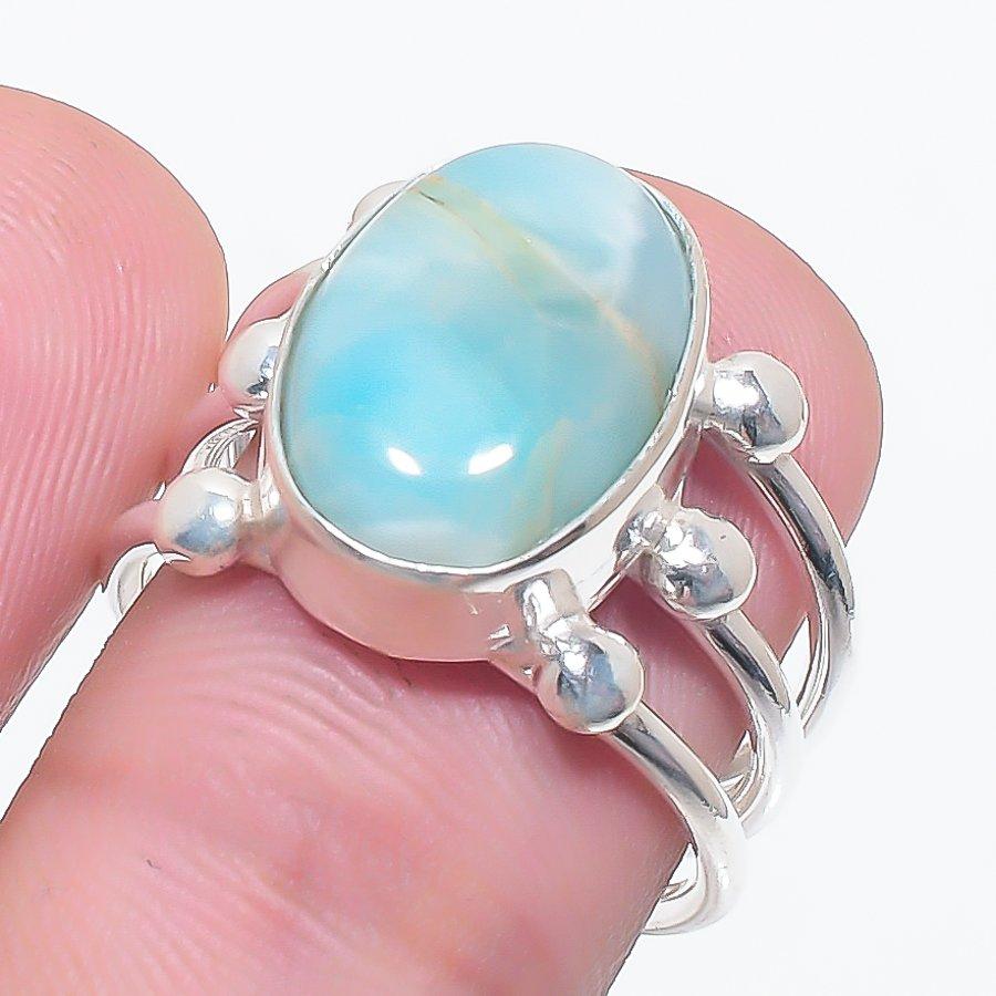 

Natural Larimar Gemstone Handmade 925 Sterling Silver Jewelry Ring Size 7 b2W69
