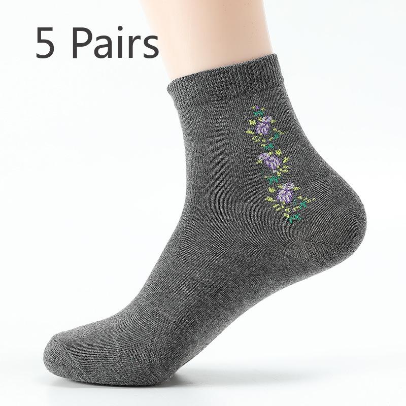 5 Pairs of Female Spring and Autumn Mom Middle Aged Loose Sports Warm and Wide Mouth Sweat Absorption Tube Socks