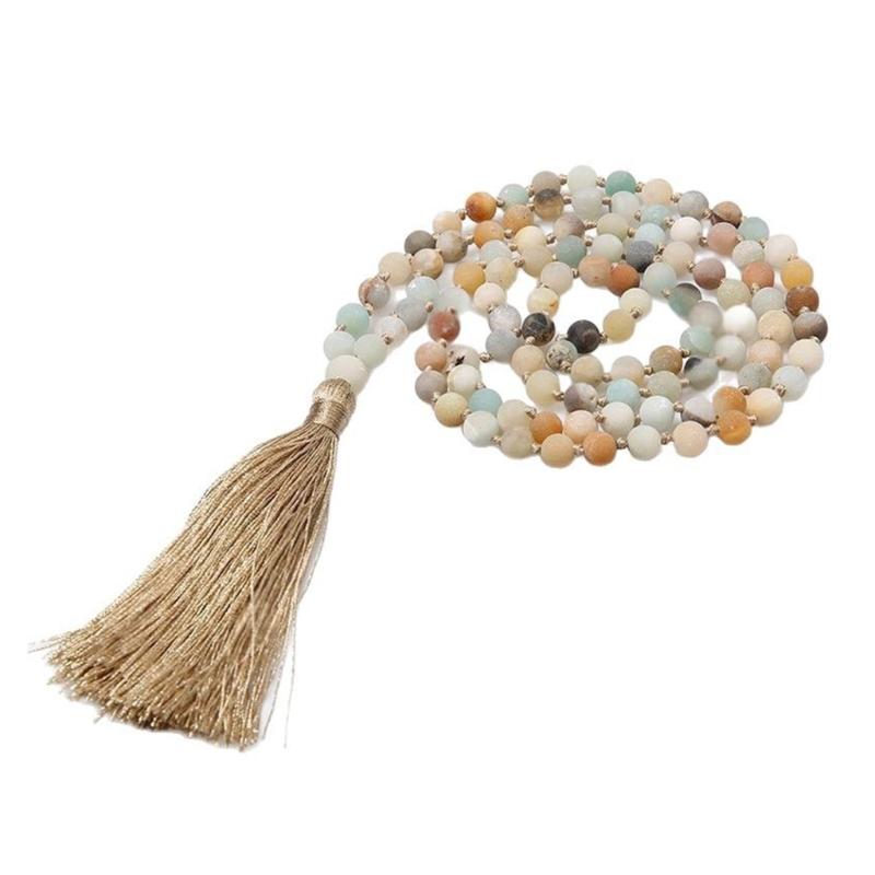 Meditation Necklace with 108 Prayer Beads Long Tassels Yoga Jewelry Mindfulness Necklace for Men or Women