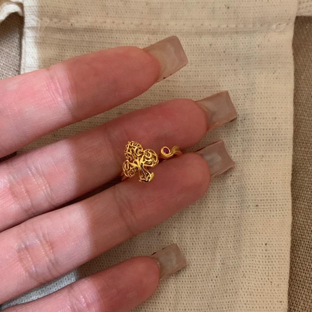 Vintage French Style Gold Open Ring Iris Flower Design Women Minimalist Tail Ring Baroque Fashion Jewelry adjustable