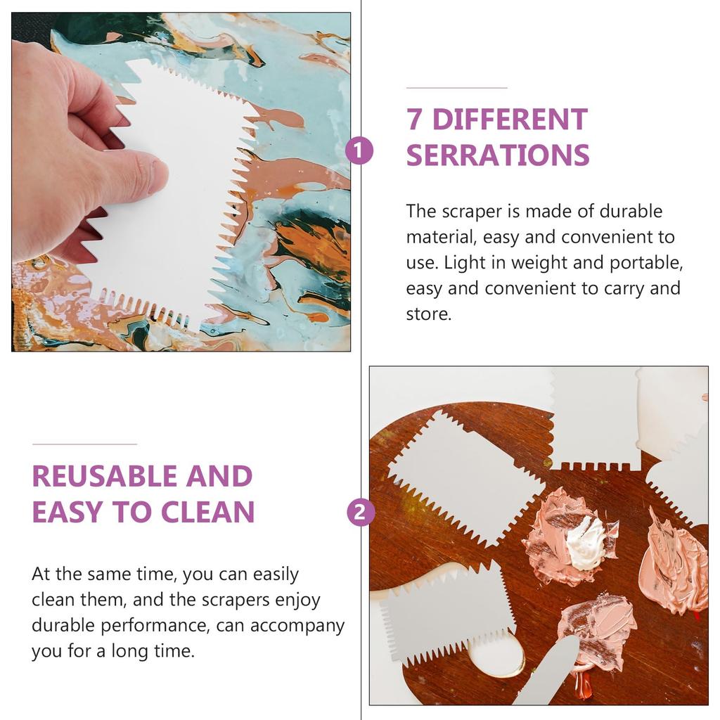 Lurrose Paint Scrapers, Acrylic Painting Tools, Durable, Lightweight, and Portable, Perfect for Home, School, and Students, Set of 7, White