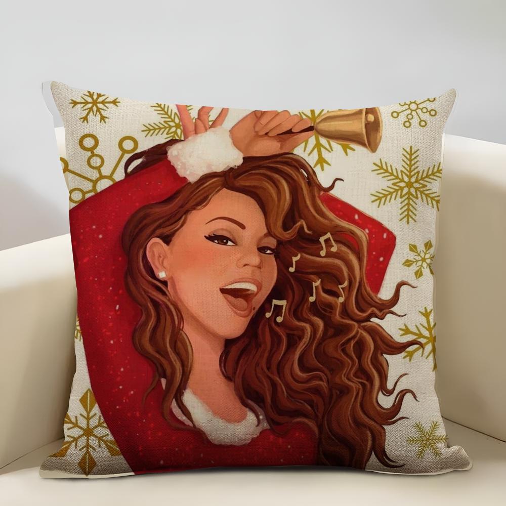 MariaCarey Christmas Song Cushion Household Decoration Linen Sofa Cushion Cover: Skin-Friendly & Breathable