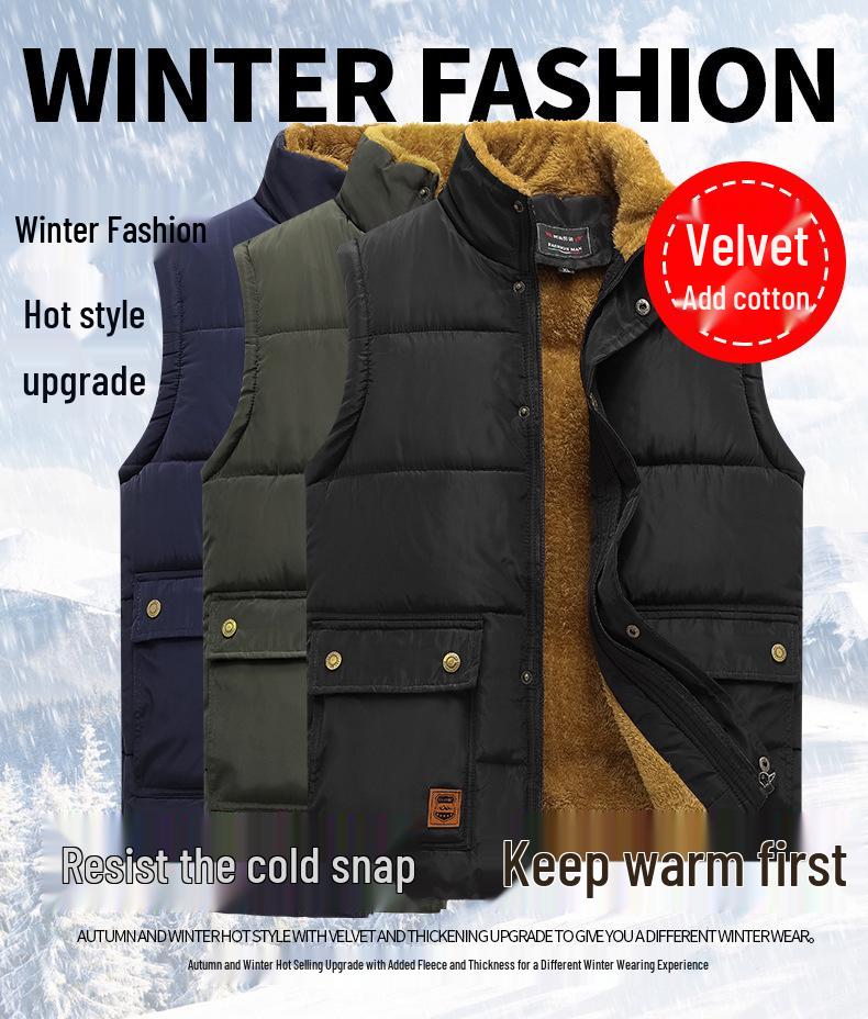 Men's Plus Size Cotton Vest with Velvet Lining - Thick, Trendy, and Casual Sleeveless Design