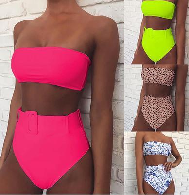 Hoher Bund Bikini Sexy Schwarze Bademode Damen Badeanzug Hoher Beinausschnitt Bandeau Bikinis Set Schwimmen Badeanzüge
