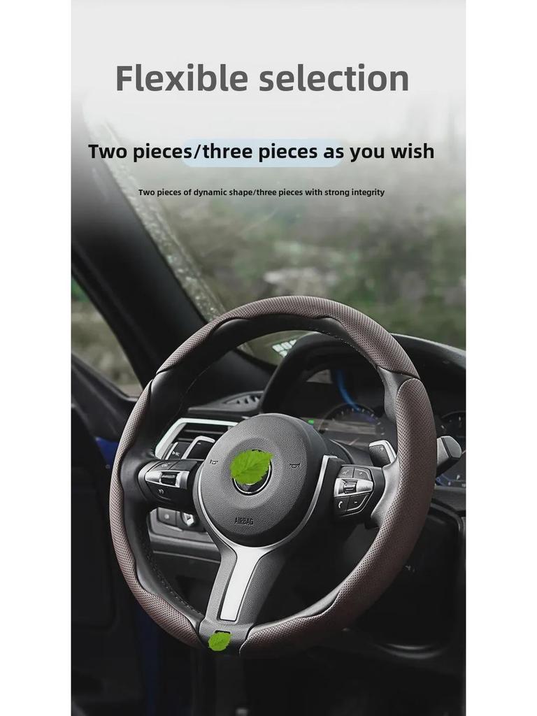 "Ultra-Thin Nappa Perforated Clip-On Steering Wheel Cover: Warm in Winter, Cool in Summer, Non-Slip Design"
