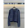 26th Anniversary Embroidery Stripe Knit Zipper Hooded Cardigan - Loose Fit Sweater