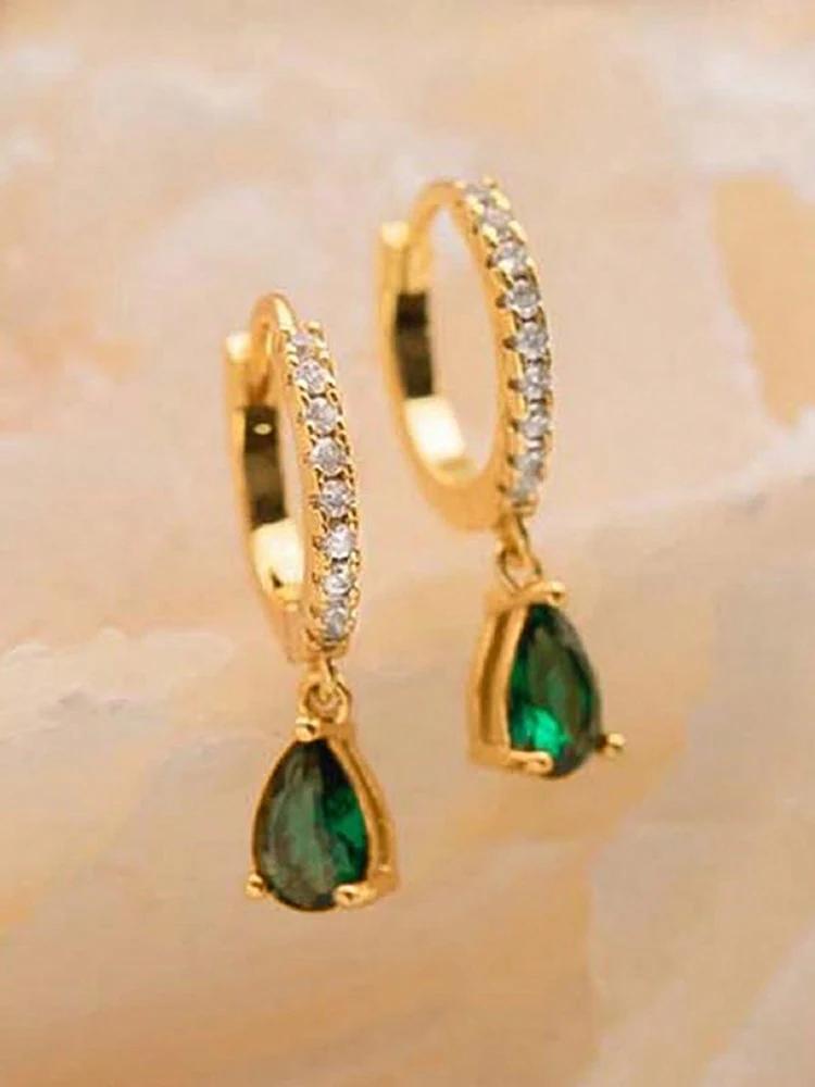 Copper Colorful Zircon Simple Fashion Water Drop Hoop Earring For Women Dating Partyt High Quality Fine Jewelry