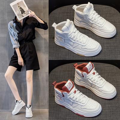 High-Top Leather White Shoes Women's Ins Trendy Autumn New Spring and Autumn All-Match Thick Bottom Sneaker