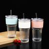 A59 Striped Heat-Resistant Glass Cup with Lid and Straw