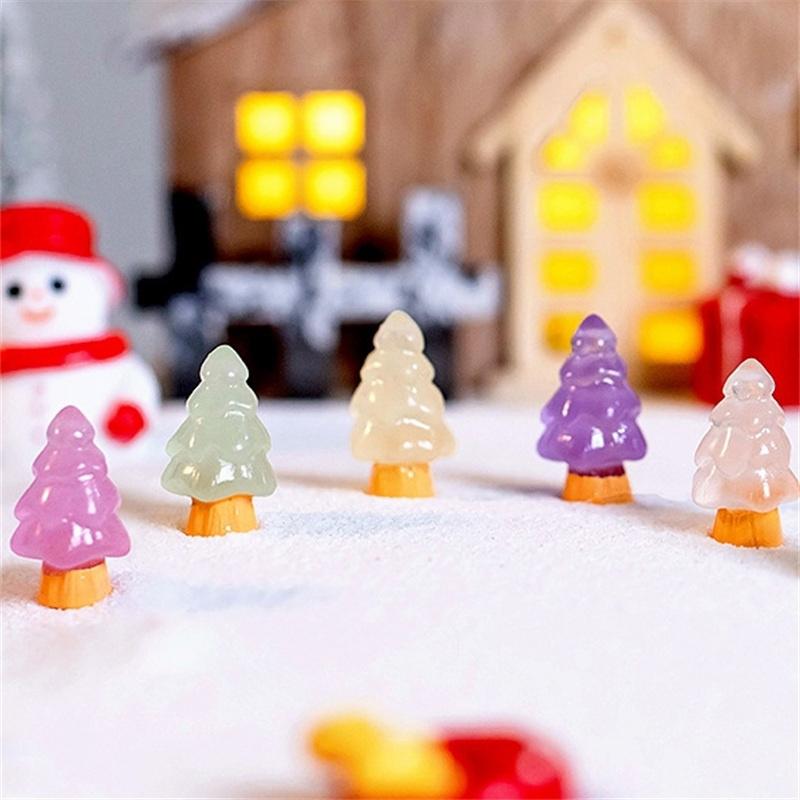 5Pcs Luminous Christmas Tree Ornament Mini Color Pine Tree Micro Landscape Decoration Dollhouse Miniature Toy