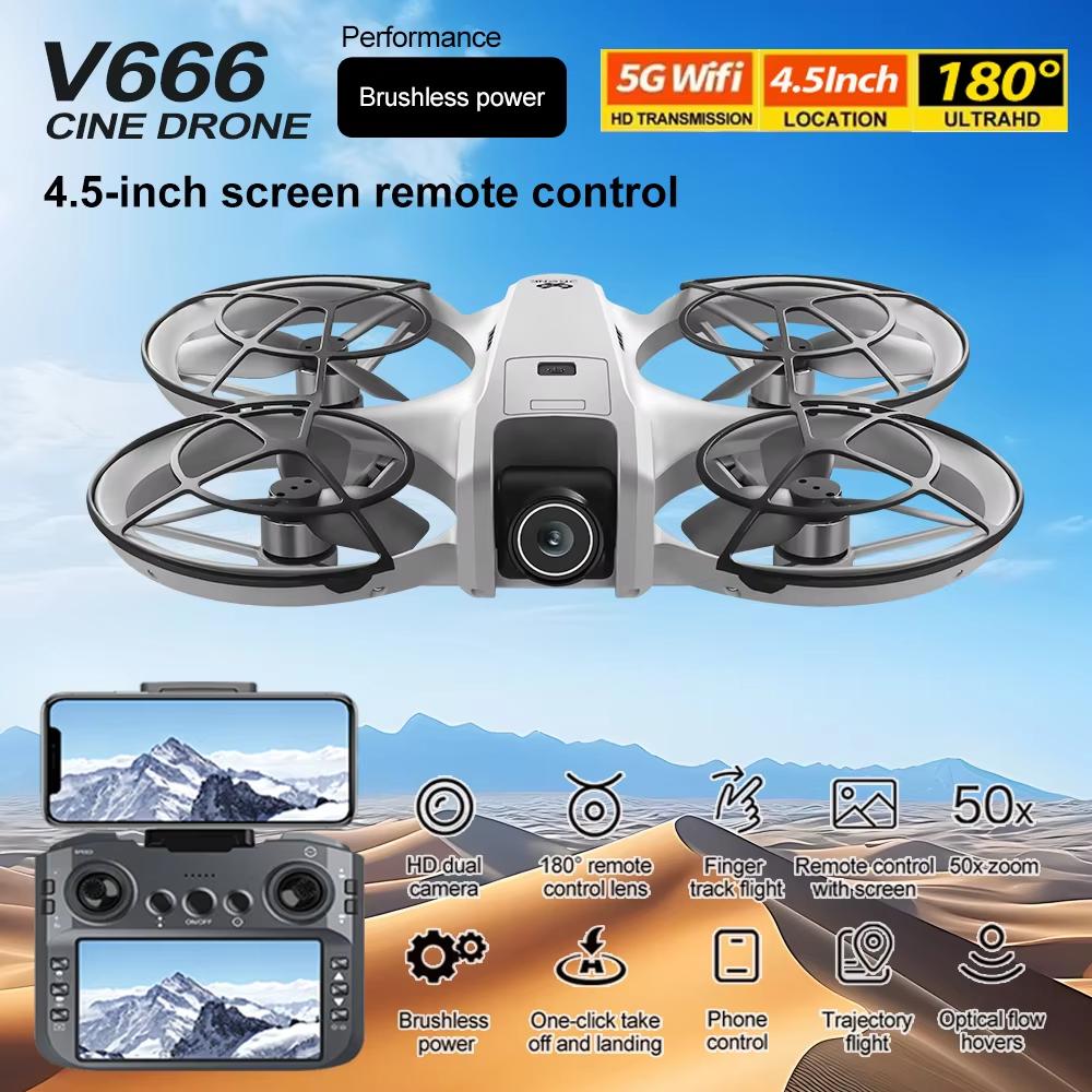 2025 New V666 Drone 4.5inch Screen Professional Aerial Photography 4K HD Camera Obstacle Avoidance Folding Brushless 5G FPV Drone Gift
