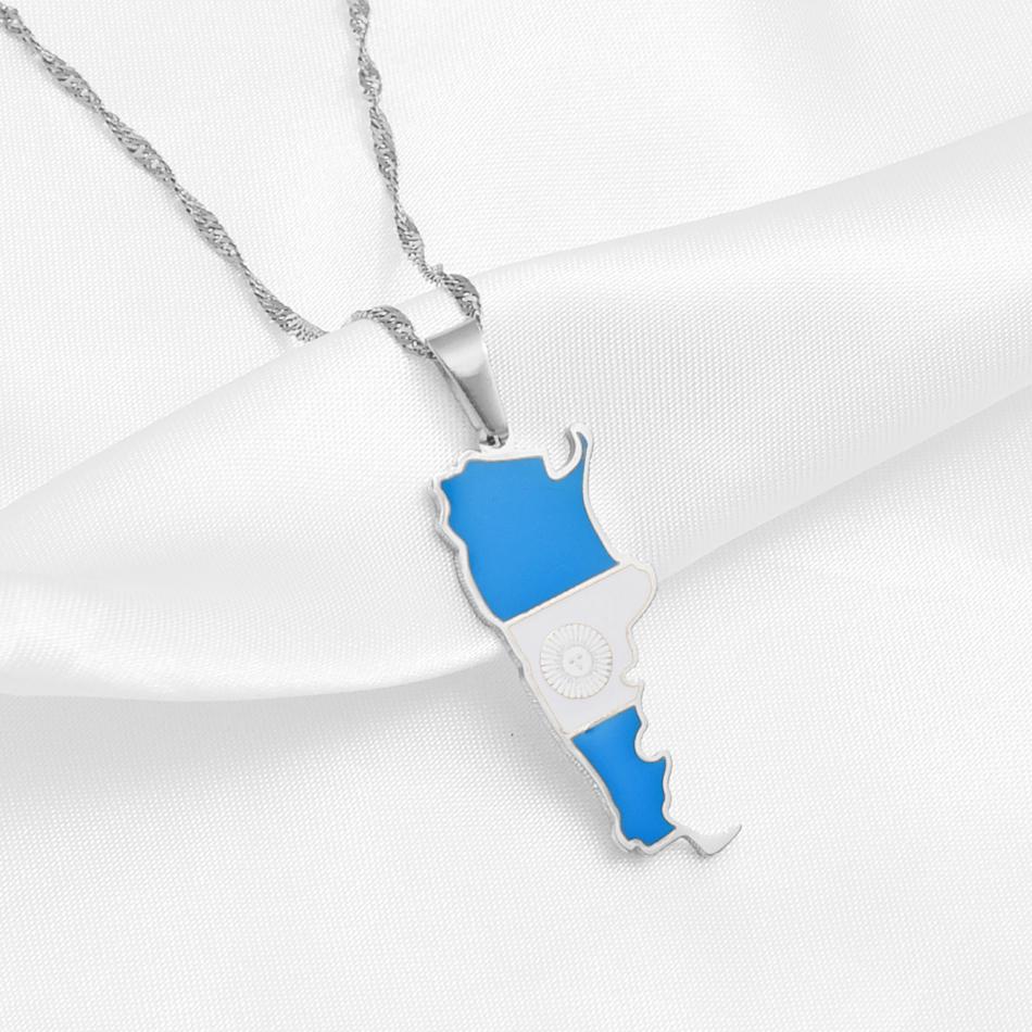 Anniyo Argentina Map Flag Pendant Necklaces for Women Charm Argentine Maps Jewelry Patriotic #244321 60cm OR 23.6 Inches