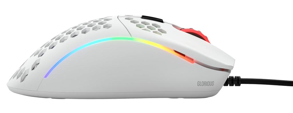 Glorious Model D Gaming Mouse, White, Wired, Compact, RGB Illuminated, 6 Programmable Buttons, 12 DPI, Ergonomic, Official Japanese Product (62g)