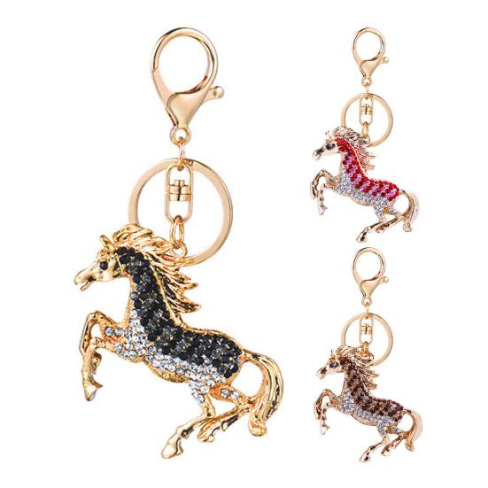 Horse-Shaped Rhinestone Keychain with Carabiner Clip Sparkling Zircon Animal Key Ring for Keys Bags Lucky Symbol for Car Home Decor
