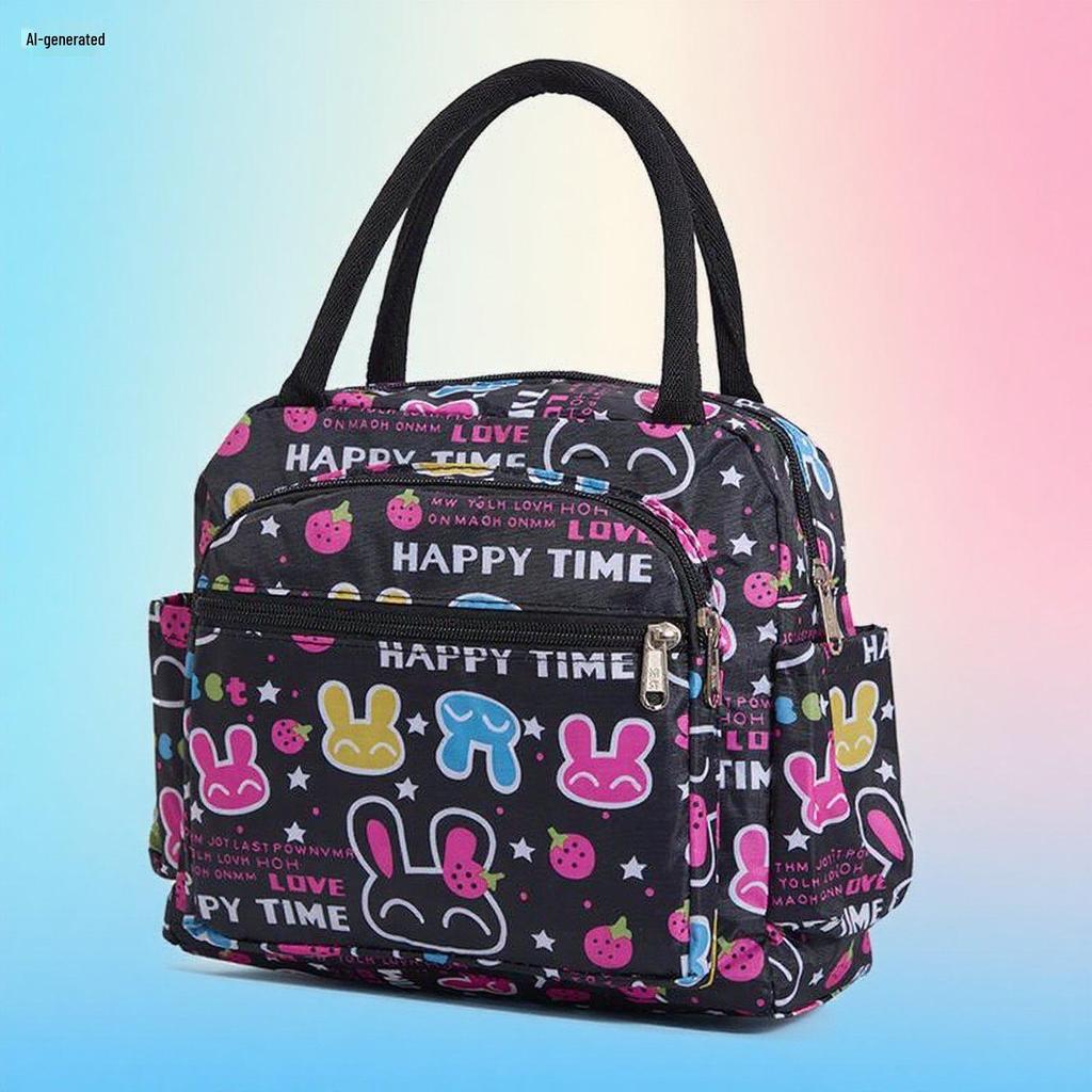 Floral Multi-Zipper Lunch Handbag: Oxford Cloth Mommy Bag with Mobile Pocket