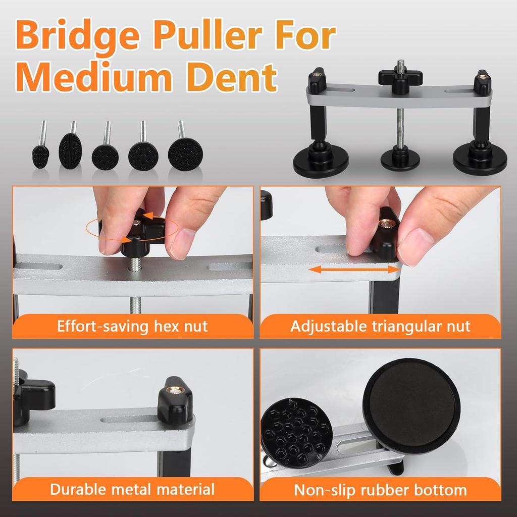 Car Dent Puller Kit, 45Pcs Paintless Dent Removal Tools with Adjustable Lifter & Bridge Puller for Car, Refrigerator Door Repair