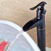 Antique Basin Faucets Black Bronze Waterfall Faucet Bamboo Bathroom Sink Taps Single Lever Hot and Cold Water Mixer Taps