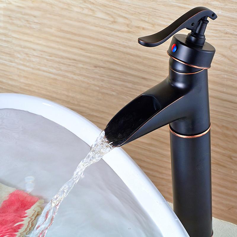 Antique Basin Faucets Black Bronze Waterfall Faucet Bamboo Bathroom Sink Taps Single Lever Hot and Cold Water Mixer Taps