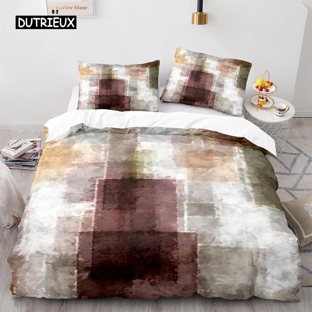 Streifen Bettbezug Set Polyester Grün Blau Schwarz Gestreift Kariert Patchwork Druck Steppdecke König Größe Weich Einzelbettwäsche Set für Teenager