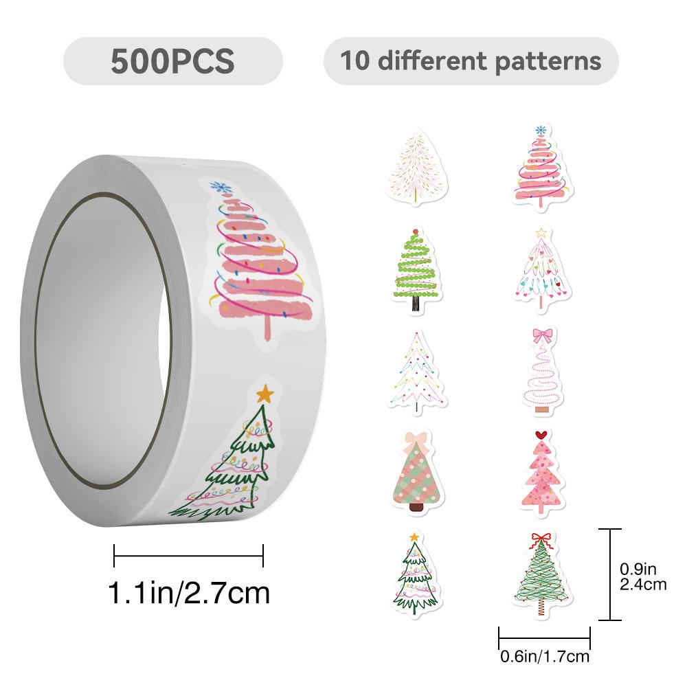 500pcs/Roll Cartoon Christmas Tree Reward Stickers Cute Creative Decoration Decal for Suitcase Laptop DIY Seal Label Sticker Toy