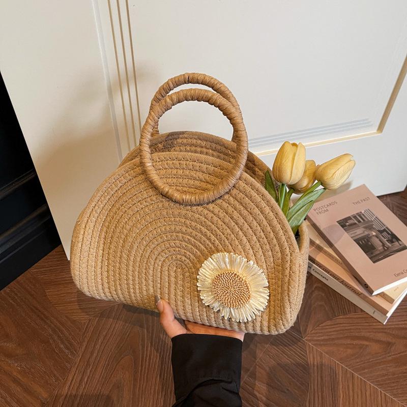 Korean Style Women's Handbag: 2026 Summer Woven Cotton Rope Tote