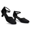 Zapatos de Baile Moderno de Moda para Mujer, Zapatos de Baile Latino con Parte Superior de Malla Flash con Lentejuelas, Suela Suave de Ante y Tacones Altos Zapatos Negros