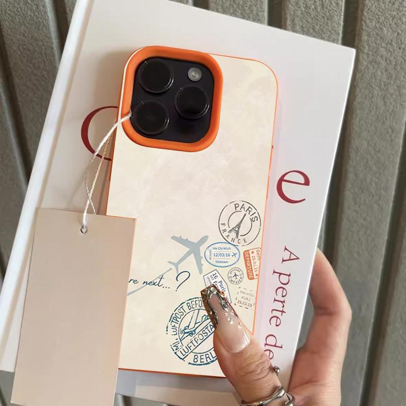World Travel Map Stamp Case For iPhone 17 16 15 14 13 12 11 Pro Max Paris Berlin Flight Ticket Airplane Aesthetic Hard  Cover