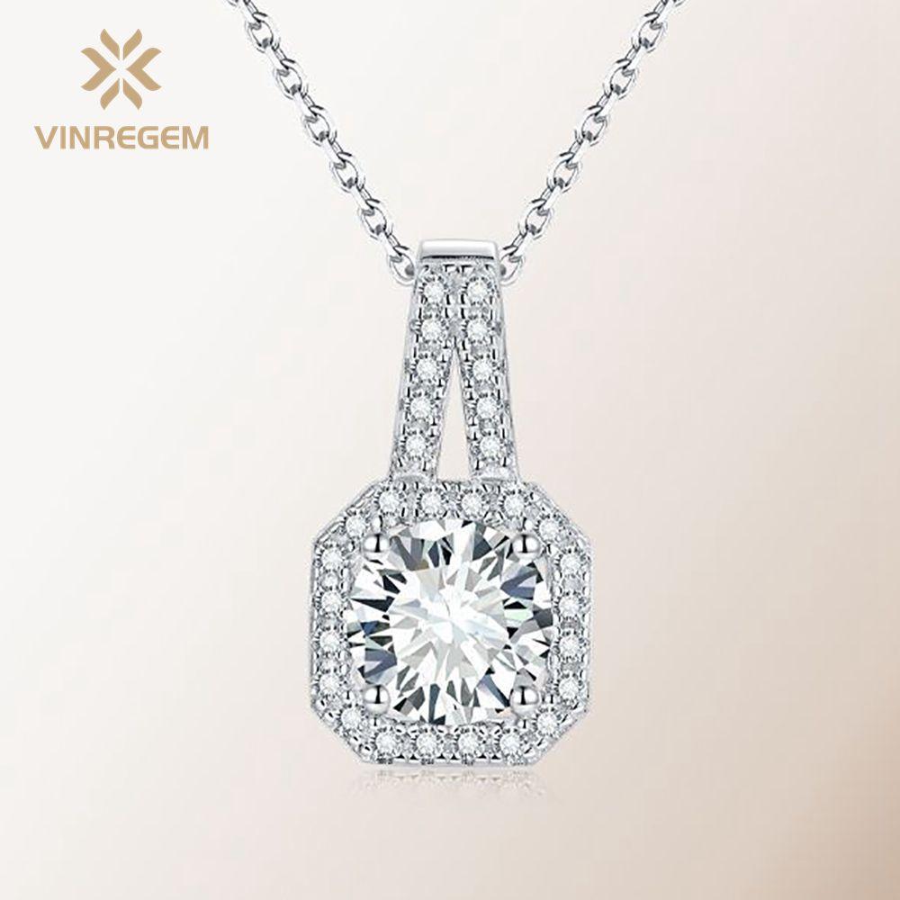 

Vinregem Classic 100% пройденный тест с бриллиантом из стерлингового серебра 925 пробы VVS1, настоящий муассанит, драгоценный камень, свадебное ожерелье с подвеской для помолвки, ювелирные украшения 1 CT белый
