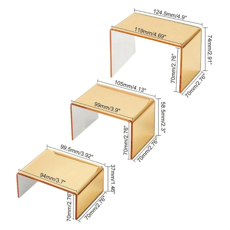 6Pcs Transparency Gold Acrylic Organizers Shelf For Figurines Jewelry Store Window Decoration