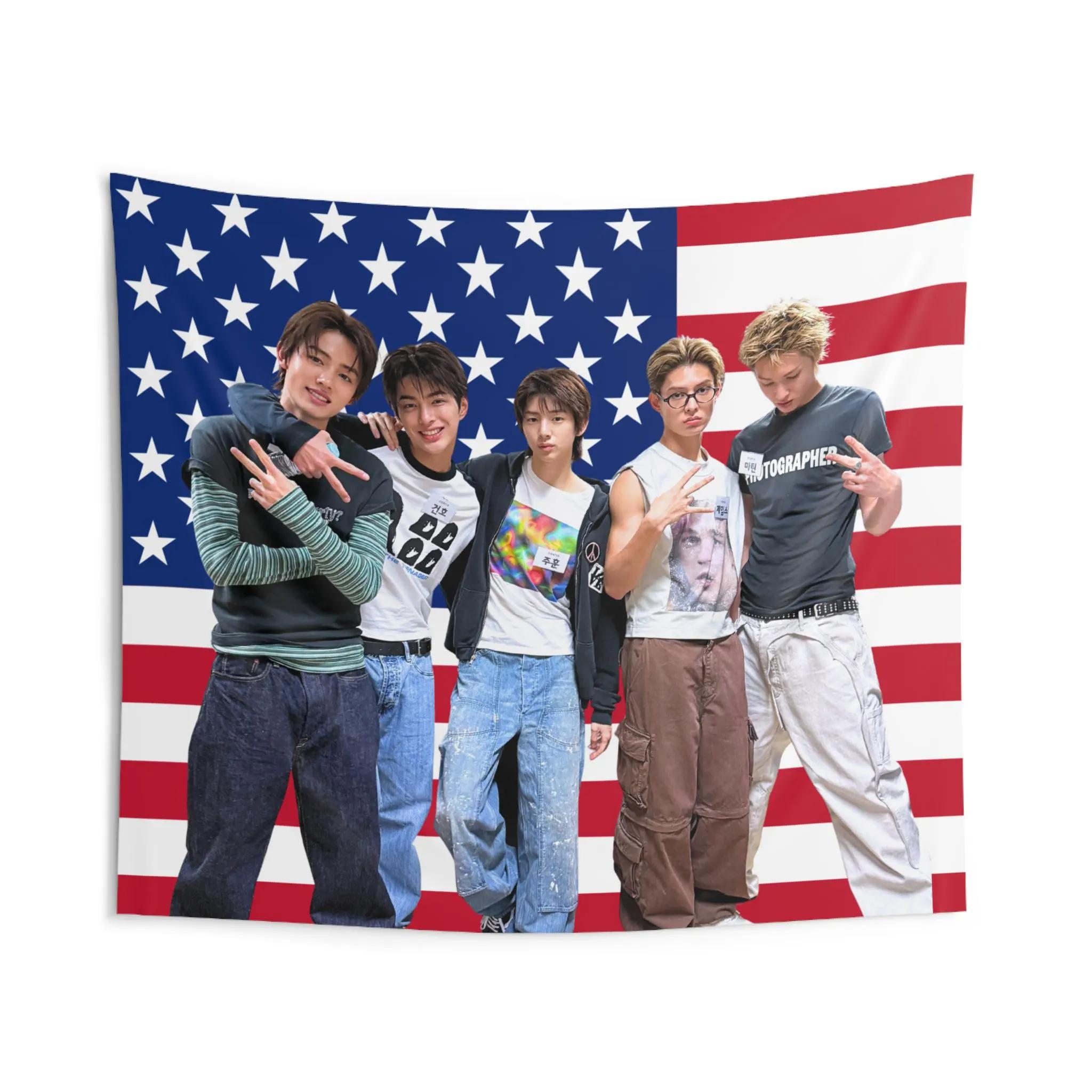 Kpop Cortis America Flag Tapestry Indoor Wall Tapestries Room Decor Home Wall Art Wall Hanging Tapestry Aesthetic Room Home 74x94cm(29x37in)