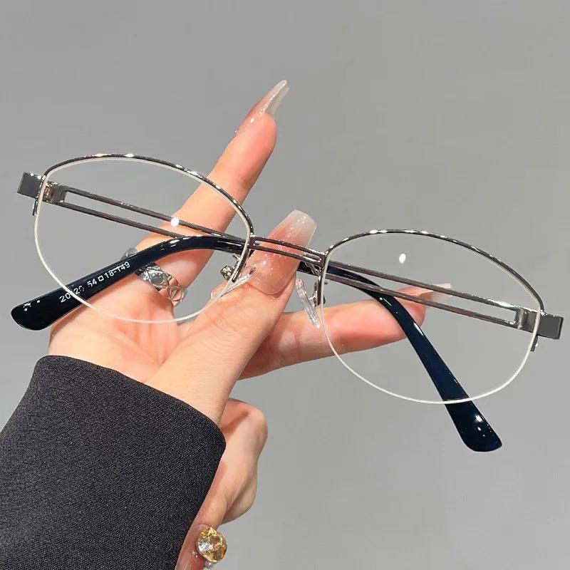 Fashion Metal Oval Half Frame Eyeglasses Vintage Y2K Blue Light Blocking Glasses for Women Men Sweet Cool Eyewear Accessories