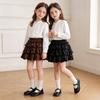 Girls Tiered Ruffle Cake Skirt Kids Lace Hem Elastic Waist Layered Tutu Dress Brown Black Ballet School Daily Wear 4-12 Years