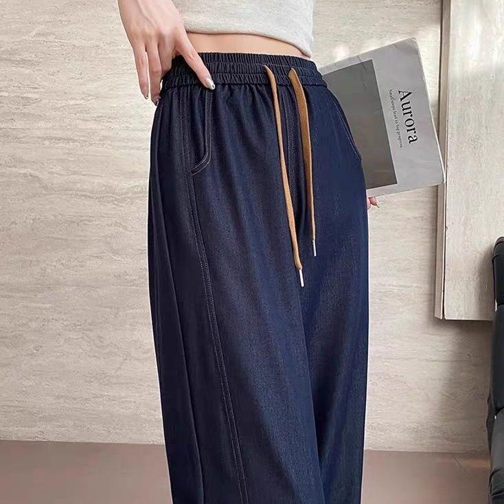 

Women s Tencel Denim High Waist Wide Leg Pants - Summer 2026 Thin Style, Ice Silk, Casual Drape, Narrow Straight Leg 28 for 75-95 jin