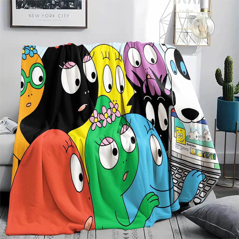 1 szt. Koc flanelowy z nadrukiem rodziny Barbapapy, Wysokiej jakości, Wygodny na wszystkie pory roku, Wystrój domu, Ciepło i komfort, Idealny na prezenty