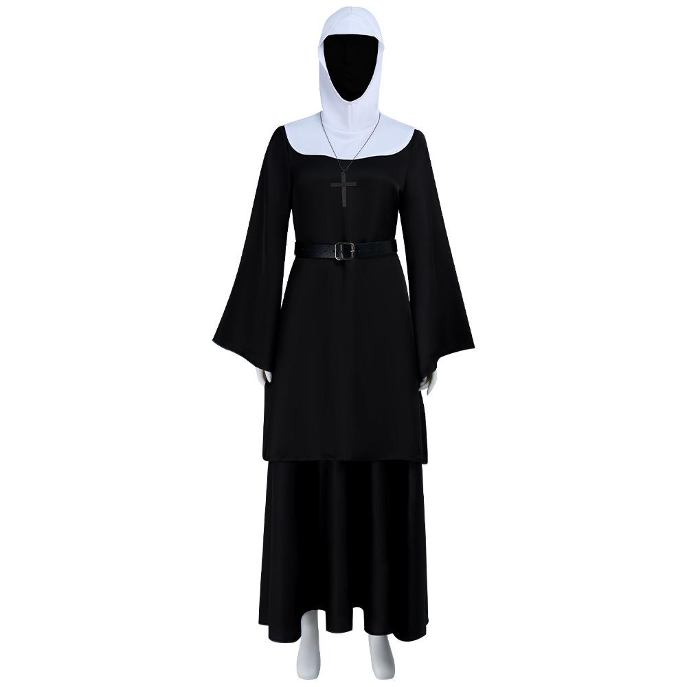 Plus Size Halloween Scary Nun Cosplay Costume for Women - Horror Church Dress Outfit with Wimple & Coif for Spooky Party