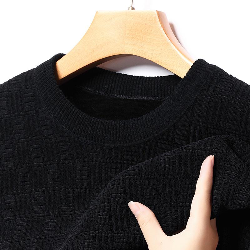 

Осень и зима Новый утолщенный свитер из синели и бархата, мужская теплая рубашка с круглым вырезом и длинными рукавами, мужская верхняя одежда 4XL