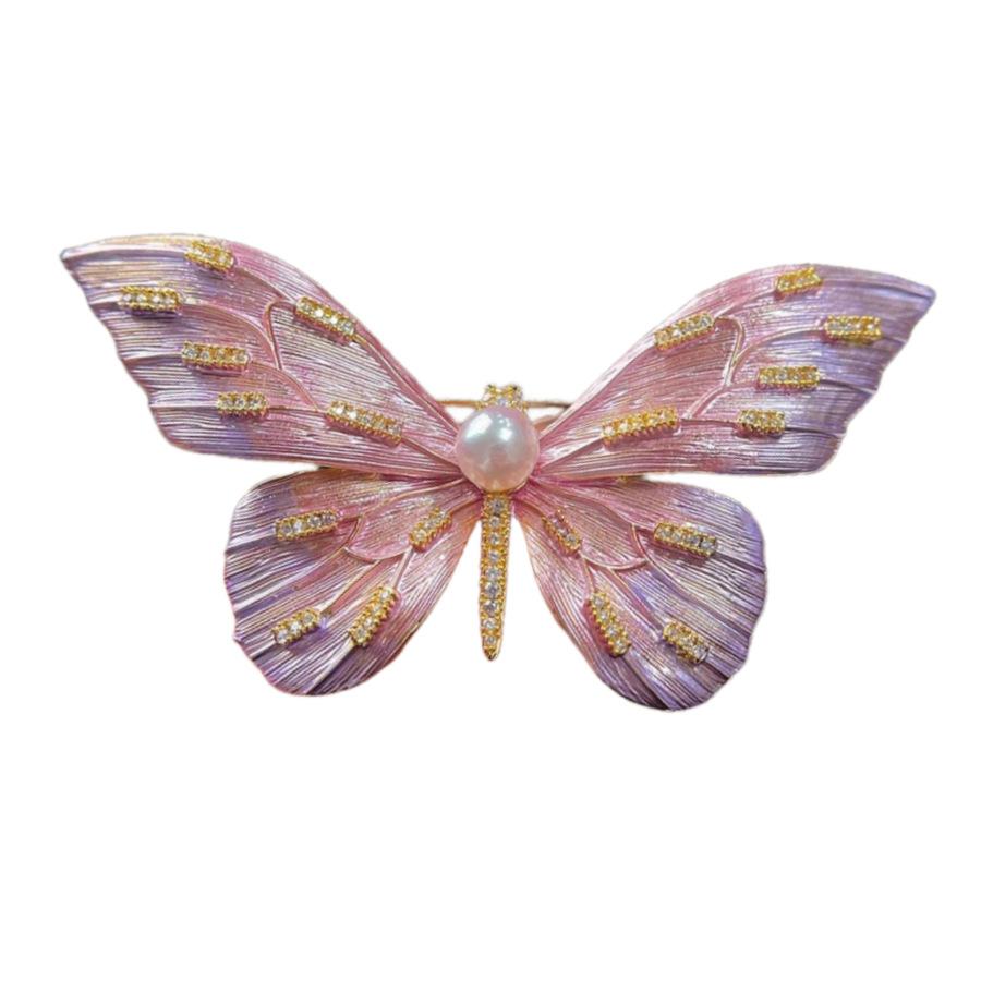 Vintage Gradual Change Enamel Butterfly Brooch Female Pearl Insect Corsage Design Sense Pin