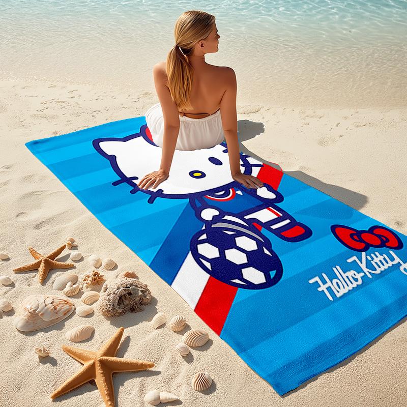 1pc Kitty Soccer Player Cartoon Quick Dry Microfiber Bath Towel for Swimming Surfing Camping Unisex Holiday. SJT7201167