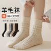 Wool Socks Children'S Season Mid-Tube Socks Versatile Solid Color Retro Twist Pattern Fleece Thickened Warm Pile Socks Women