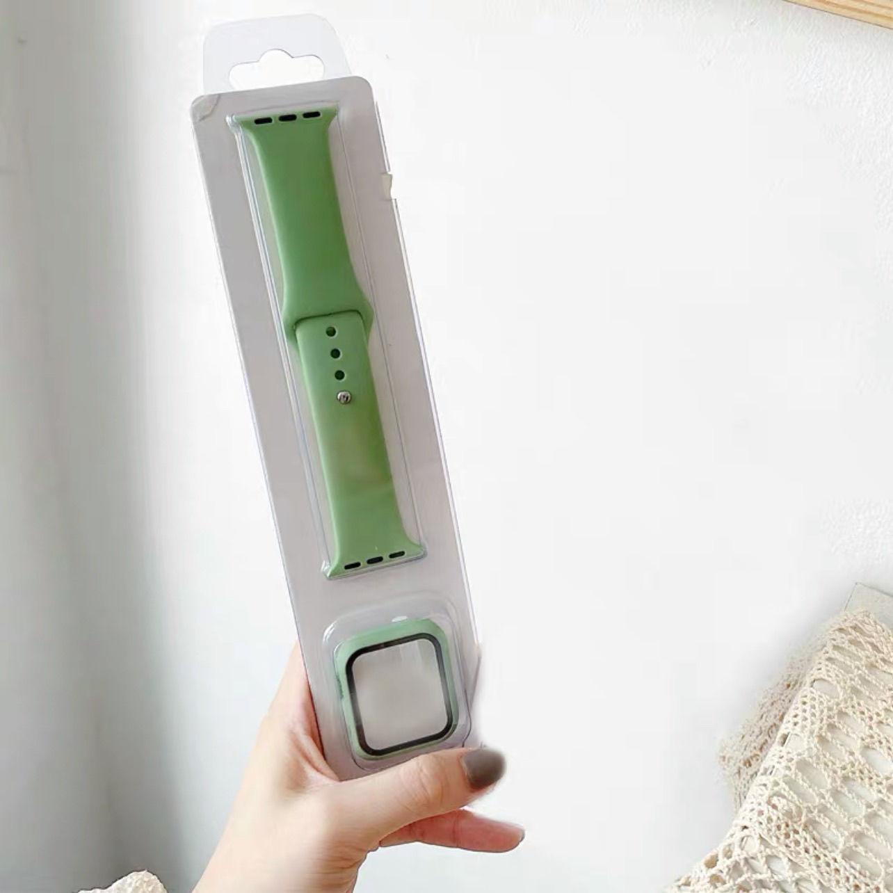 

Стекло + чехол + ремешок 3 в 1, защитный корпус для Apple Watch, силиконовый защитный чехол iWath, чехол для ремешка для часов 2 в 1 для iWatch 2, 3, 4, 5, 6 iWatch 4/5/6/SE-40mm зелёный