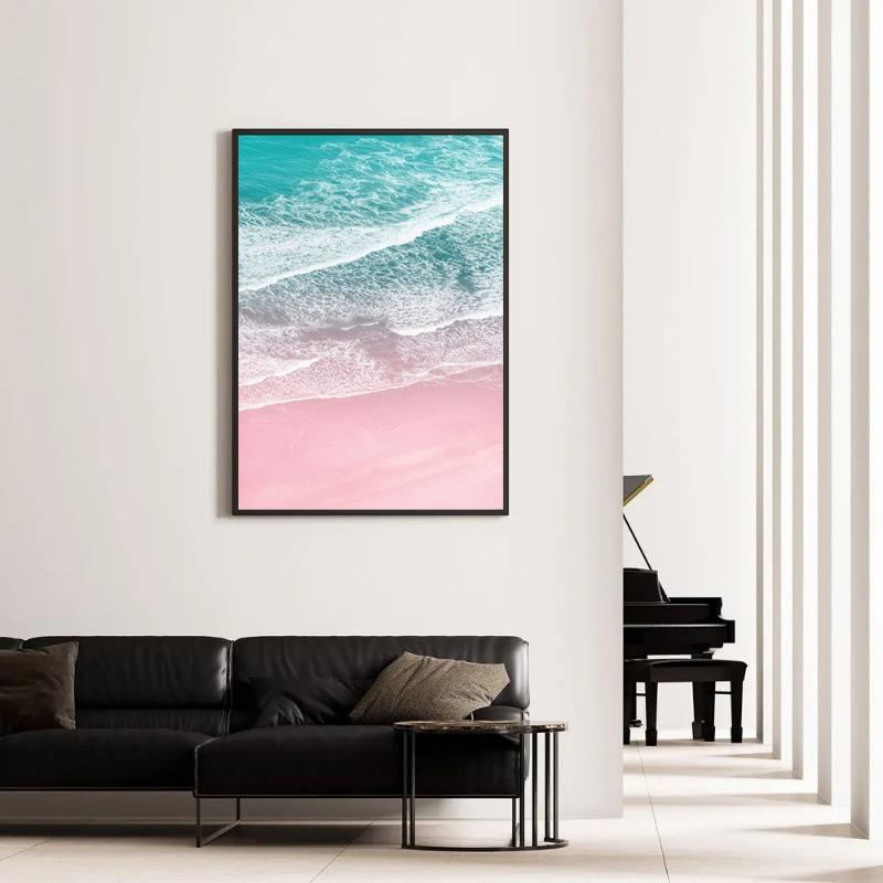 Pink Beach Ocean Landscape Canvas Painting Poster Prints Surf Coconut Tree Nordic Wall Art Picture for Living Room Home Decor