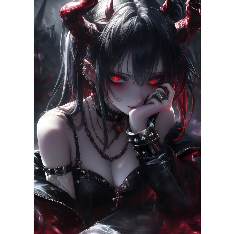 Fantasy Magical World Gothic Cool and Cute Character Aesthetics Anime Girl Canvas Painting Art for Wall Manga Game Room Decor