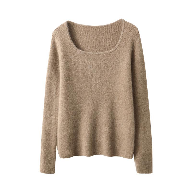 Slim Fit U-Neck Cashmere Sweater: Women's Elegant Spring/Autumn Knitwear Pullover