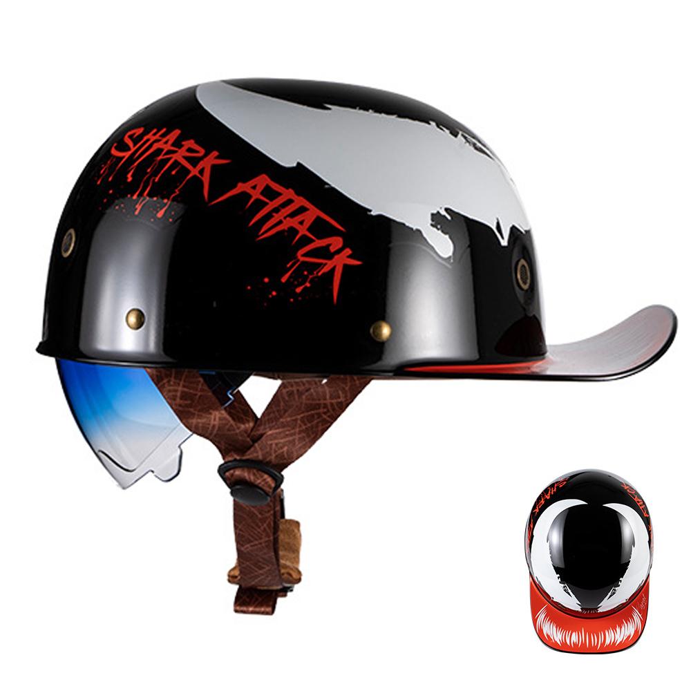 Motorcycle Helmet Street Retro Baseball Cap Moto Helmet With Blue Lenses Half Helmet Men Women Motorbike ECE DOT Approved