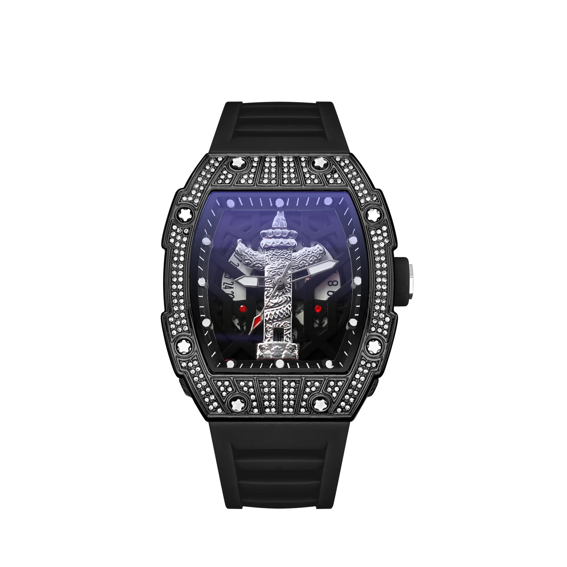 Luxury Diamond-Encrusted Automatic Men S Watch Trendy Casual Versatile Premium Hollow Quartz Watch [naked watch]