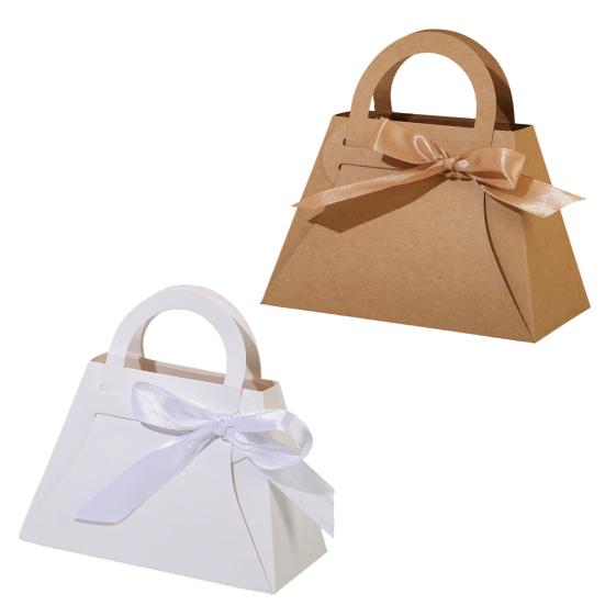 12 ks Dárkové krabičky ve tvaru kabelky s mašlemi na sladkosti, dezerty, luxusní sušenky, svatební výslužky, krabička na dárky, narozeninová oslava, družičky