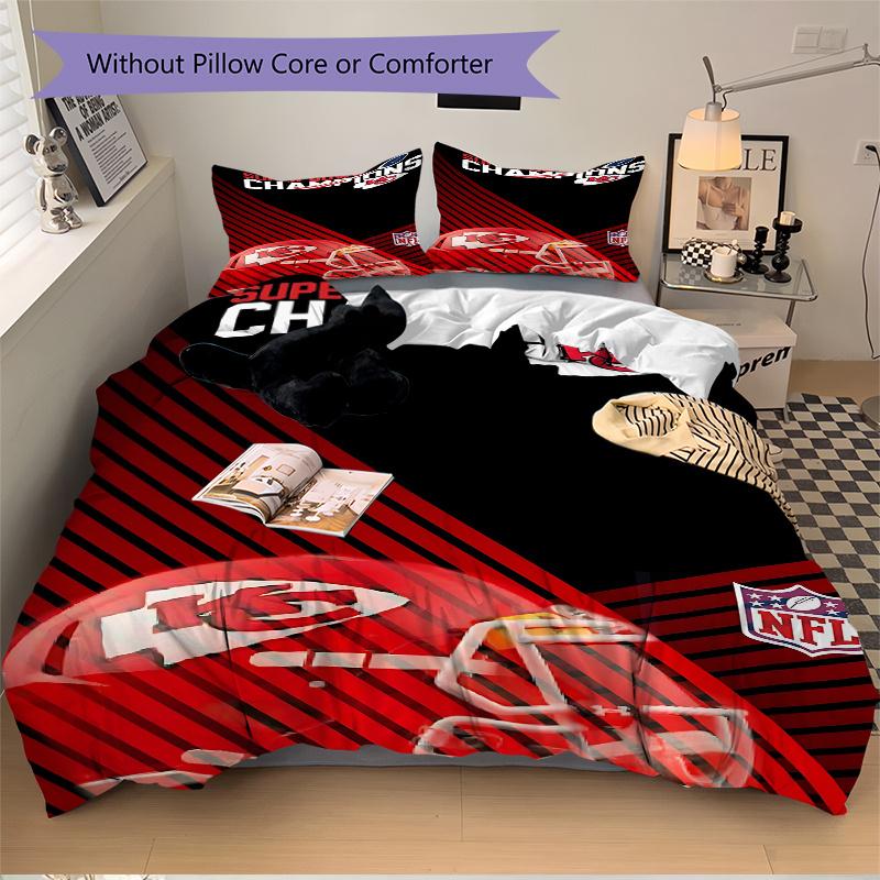 3 Pezzi Kansas City Chiefs Campioni del Super Bowl NFL Casco Decorazione per la Casa Set Biancheria da Letto - Perfetto per Camera da Letto, Camera degli Ospiti, Soggiorno, Hotel - Gi Ideale