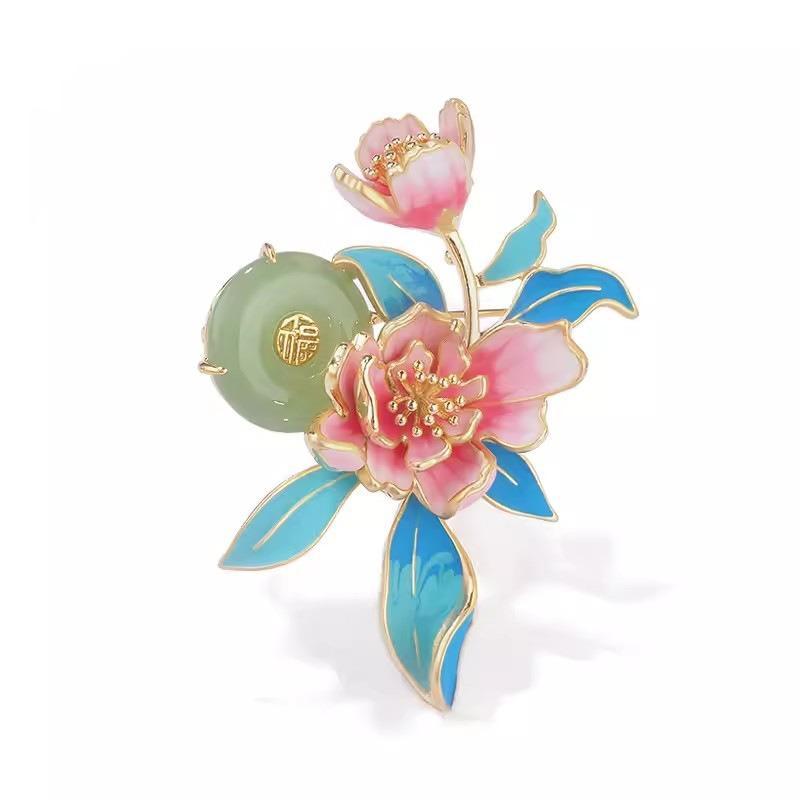 Chinese-style Enamel Peony Flower Brooch, High-end Women's Personalized and Elegant Brooch Accessory Pin