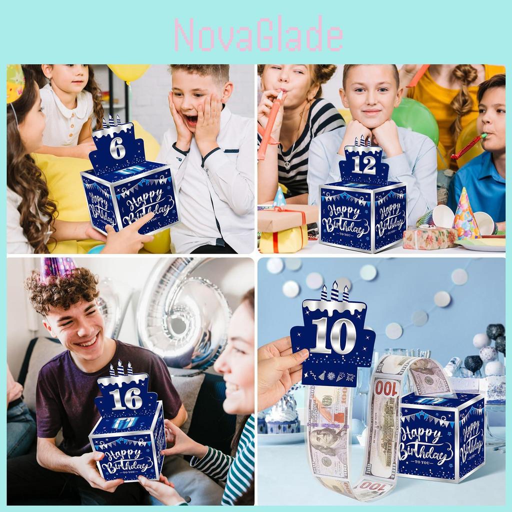 Blue Silver Number Sticker Gift Box For Birthday Party Decor And Cash Envelope